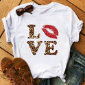 LOVE Leopard Print Lips Short-sleeved Top Bottoming Shirt