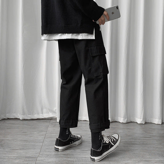 Cropped pants Hong Kong style loose straight-leg overalls men