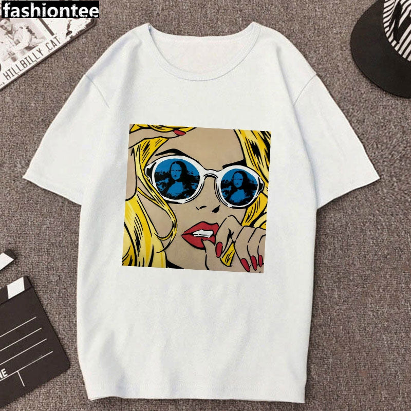 Ladies Punk Aesthetic Print Casual Short Sleeve Student Top