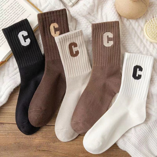 Brown Socks Women's Long Cotton Letters