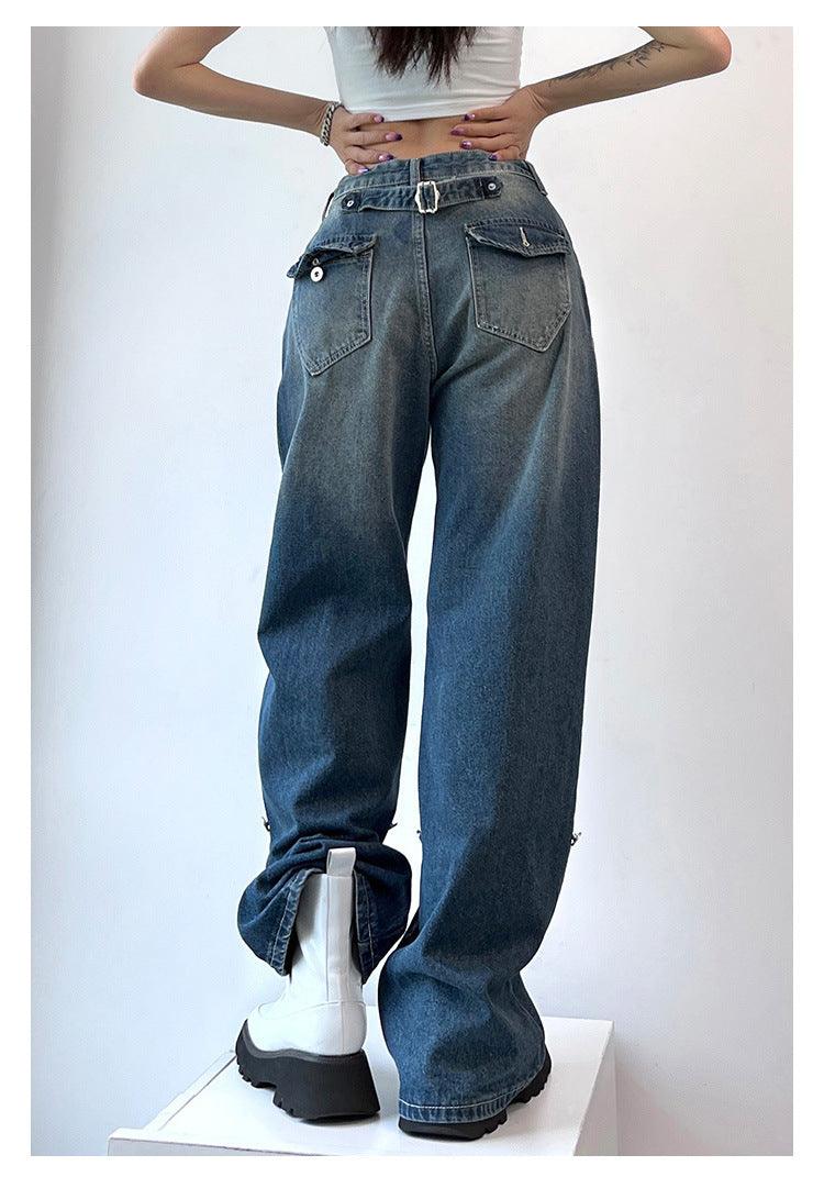 Retro High Street Design Sense Niche Japanese Buckle Overalls