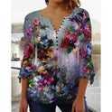 Women's Digital Printing V-neck Long-t-shirt