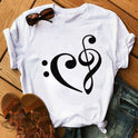 Large Size Women's Music Note Printing Kawaii Top Female Wholesale Supply Round Neck Short Sleeve T-shirt Female