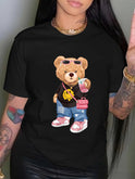 Summer Printed Fashion Cool Bear Printed T-shirt Short Sleeve Round Neck Casual Top