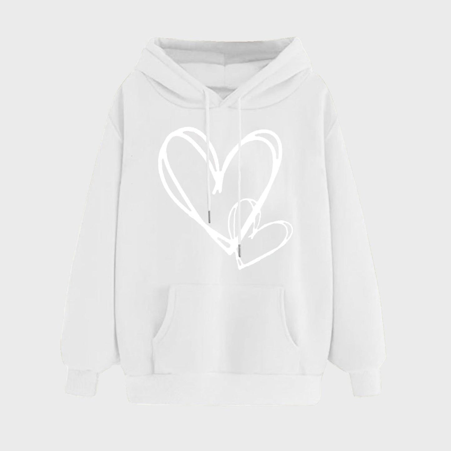 Women's Long-sleeved Hooded Heart Printing Couple's Shirts