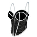 Mesh Camisole Low Cut Contrast Color Cinched Waist Slim-fit Breathable Body Shaping Fishbone Corset