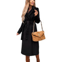 Woolen Coat Simple Fashion V-neck Lace Up Long Coat For Women
