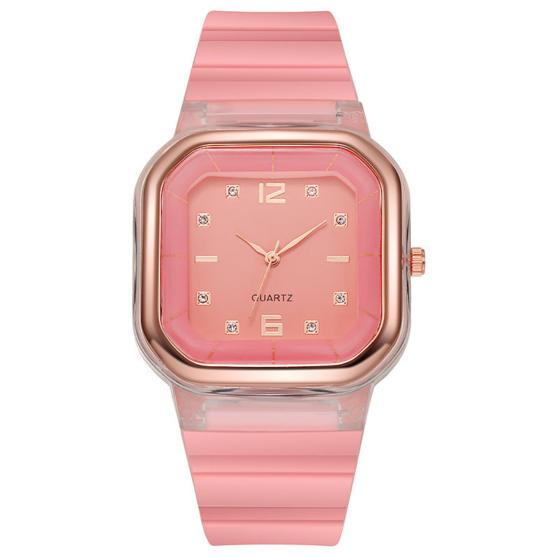 Student Style Children's Silicone Diamond Trend Fashion Square Women's Watch