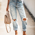 Autumn Street Hipster Trousers Ripped Washed Straight-leg Pants Women's Jeans