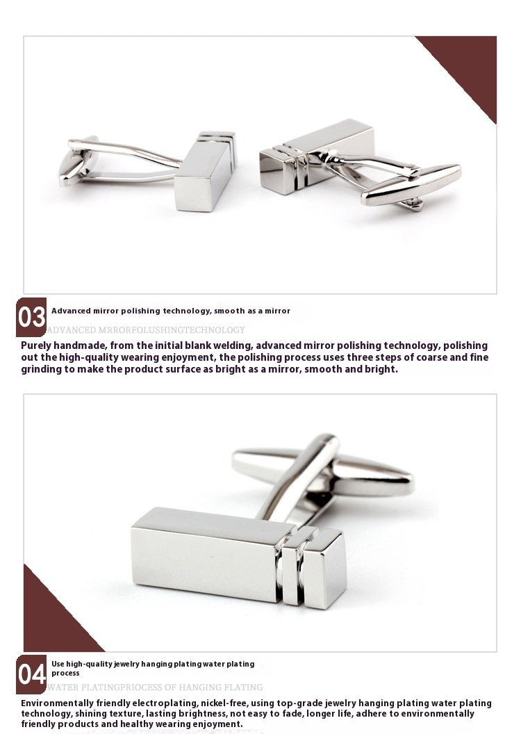 Rectangular Glossy Metal Cufflinks French Cuff French Shirt Men Women Cufflink