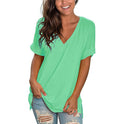 V-neck Solid Color Short-sleeved Top Loose Women's T-shirt