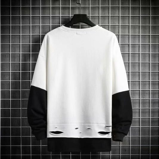 Round Neck Long-sleeved T-shirt Male Korean Style Trend Loose Fake Two-piece Bottoming Shirt