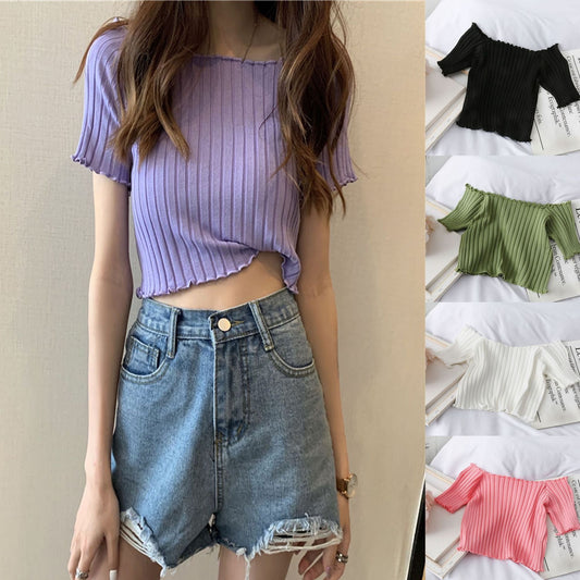 Off-shoulder Knitted Bottoming Shirt Women's Top