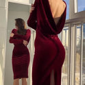 Burgundy Backless Velvet Bodycon Dress