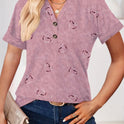 Women's Fashion Casual Printing Button V-neck T-shirt