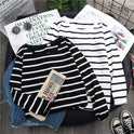 Black Striped Western Style Shirt Women's Long-sleeved T-shirt