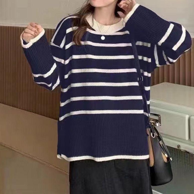 Women's Round Neck Striped Sweater Top