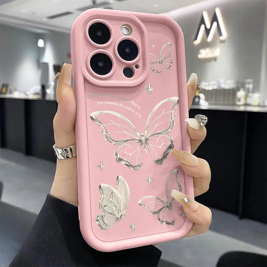 New Painted Silver Butterfly Drop-resistant Phone Case
