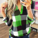 Casual Plaid Shirt, Long Sleeve V-neck Shirt, Casual Every Day Tops, Women's Clothing