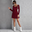 Waist-controlled Large Hem Temperament Long Sleeve Party Velvet Dress
