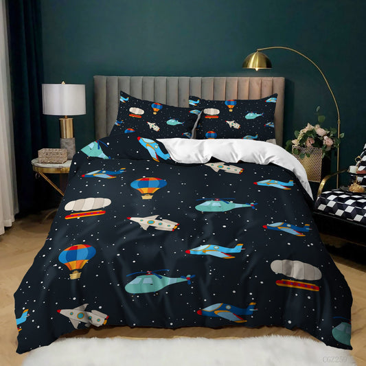 Spaceship Rocket Pattern Down Quilt Cover Suit Digital Printing Bedding For Kids Bedroom