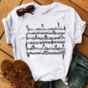 Large Size Women's Music Note Printing Kawaii Top Female Wholesale Supply Round Neck Short Sleeve T-shirt Female