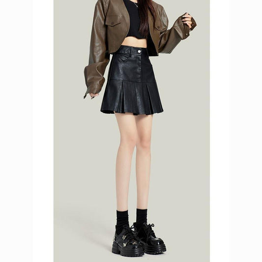 Vintage Skirt Female Leather Skirt Autumn