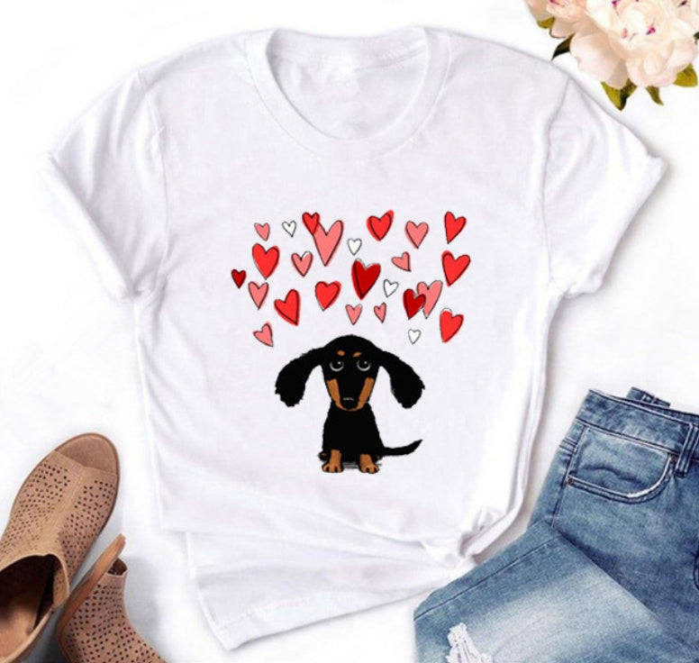 Casual Women's Dog Love Print Short Sleeve T-shirt