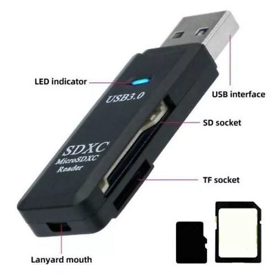 USB 3.0 Memory Card Reader 2In1 LED Micro SD SDHC SDXC Mobile T-FLASH PC Laptop