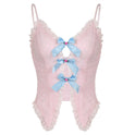 Sweet And Spicy Pure Suspenders Lace Ruffled V-neck