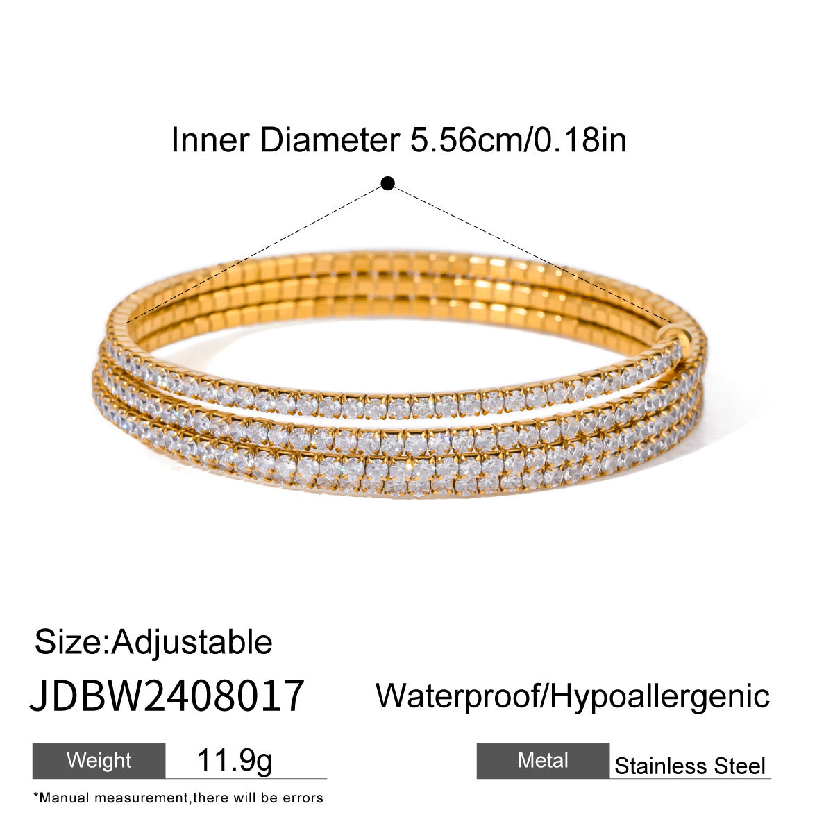 Stainless Steel White Zircon Multi-layer Full Zirconium Bracelet