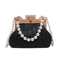 Women's Straw Beach Pearl Chain Woven Shoulder Bag