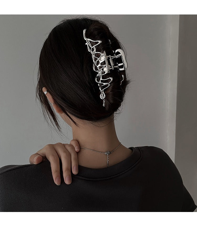 Niche Design Irregular Liquid Metal Barrettes Female Head Shark Clip