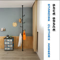 Extra Long Clothes Hanger With The Top Relying On The Ceiling And Nuclear Floor, Coat Rack Freestanding With 6 Hooks