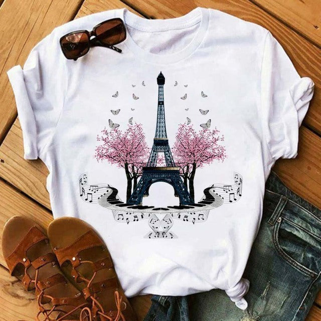 Summer Women's Short-sleeved Romantic I LOVET Shirt Printing