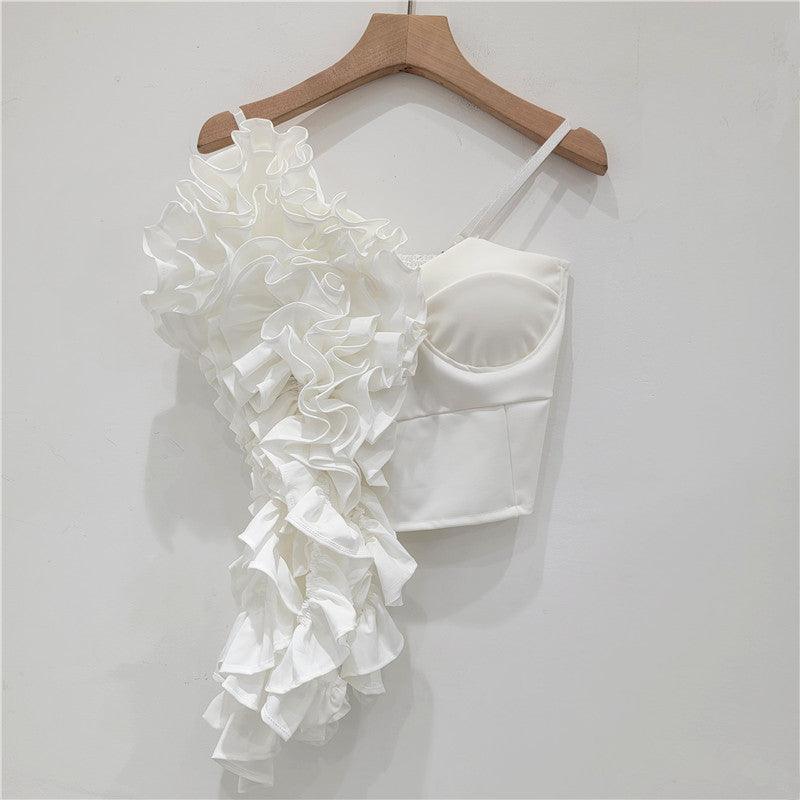 Wooden Ear Pinch Pleated Handmade Flower Hot Girl Style Street Bandeau Sling