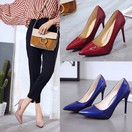 Patent Leather Shallow Mouth Work Shoes Fairy Style Stiletto Shoes