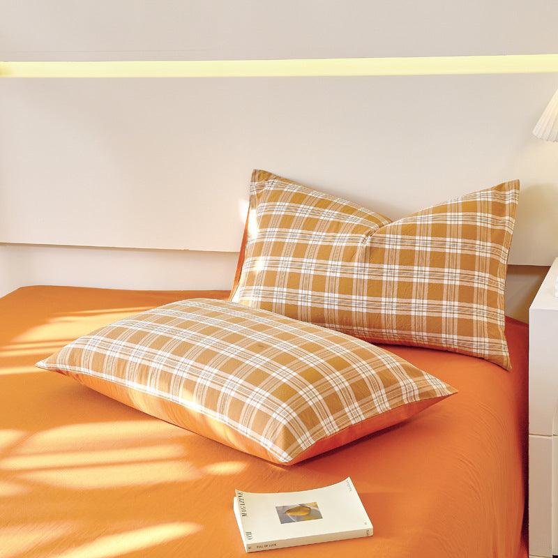 Washed Cotton Pillowcase Yarn-dyed Double-piece Types A And B Single Pillowcase