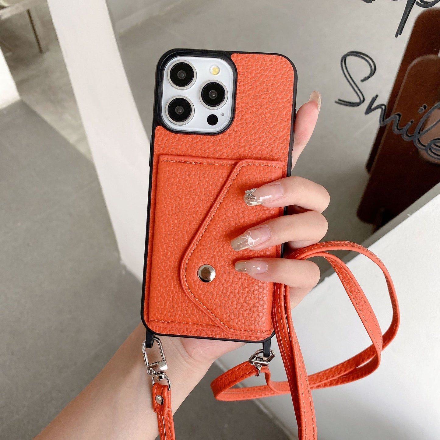 Applicable Phone Case Protective Case 14 Lychee Pattern Crossbody