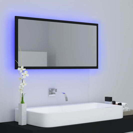 vidaXL LED Bathroom Mirror Black 90x8.5x37 cm Acrylic