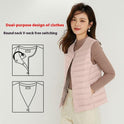 Women's Liner Waistcoat Lightweight Vest Down Jacket Round Neck Thin Lightweight