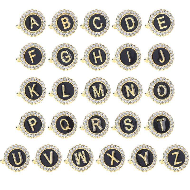 Round Diamond French Cufflinks Men's 26 Letters