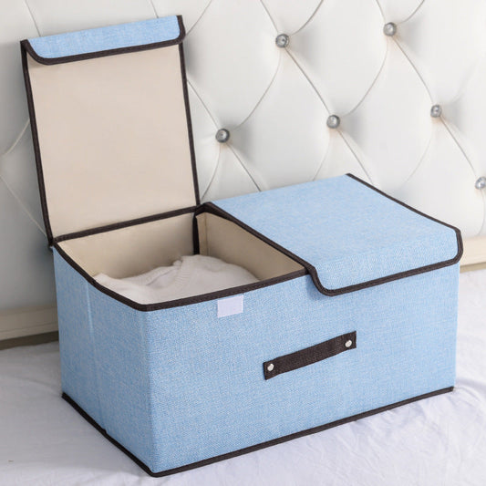 Cotton And Linen Fabric Double Lid Storage Box Foldable