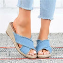 Denim Fashion Hemp Braided Lightweight High Heel Slippers