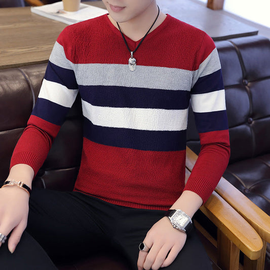 New V Neck Sweater Men Korean Style Long Sleeves