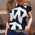 Women's Summer Simplicity Short-sleeved Metal Buckle Printed T-shirt