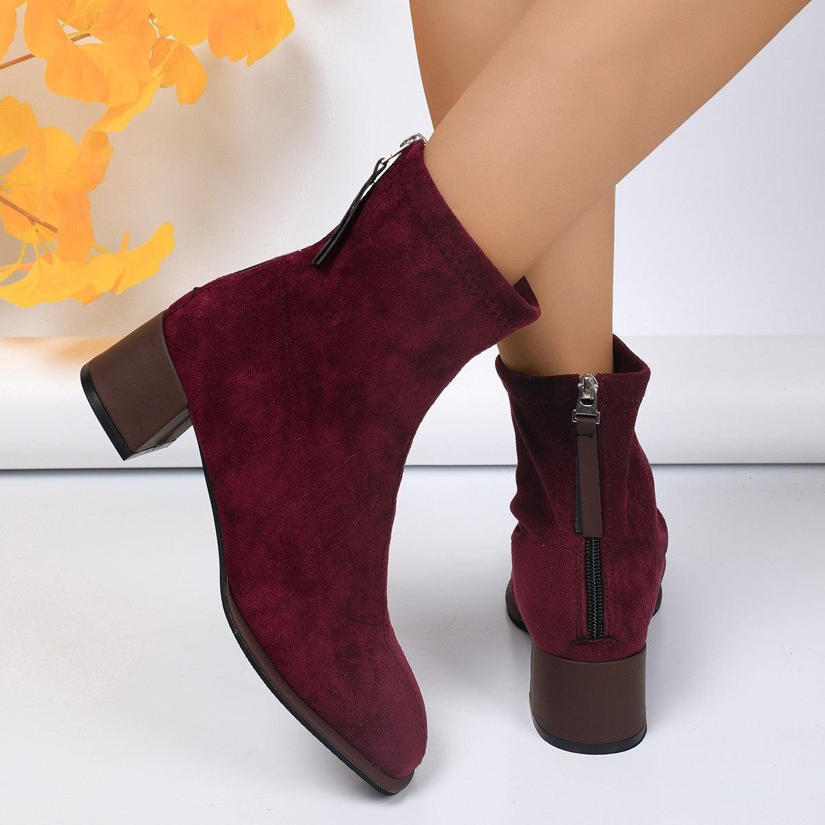 Round Head Chunky Heel New High Heel Boots Women