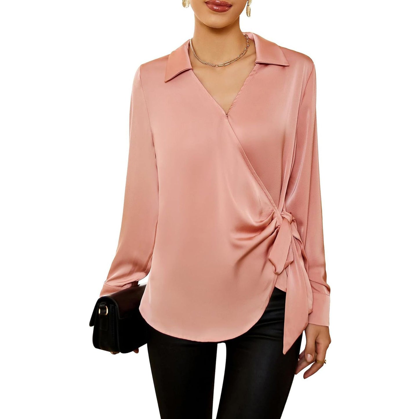 Design Sense Commuting Elegant Beautiful High Sense Waist Trimming Lace Up Long Sleeve Shirt