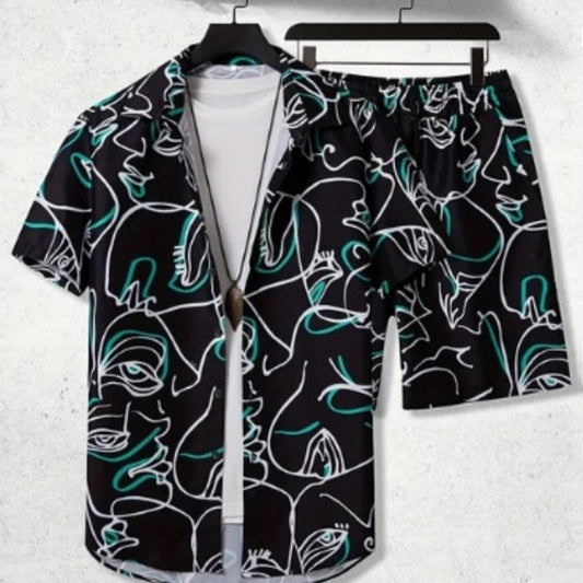 Printed Casual Men's Shirt And Shorts Two-piece Set