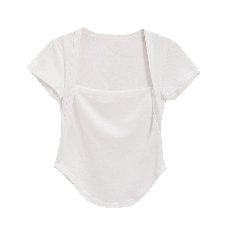 Square Collar Short Sleeve Women's Top Bottoming Shirt